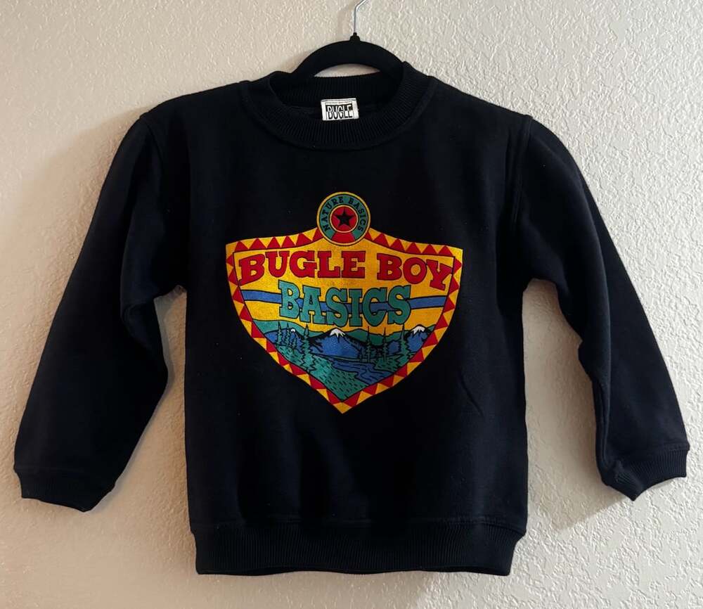 Vintage90’s Y2K Bugle Boy Nature Basics Sweatshirt boys Xlg Black Graphic